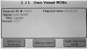 Own Vessel Beacon Detection: When an ORCA beacon that is programmed to your own vessel is activated and within range, the buzzer will activate with a warble tone and the LCD will display the beacon