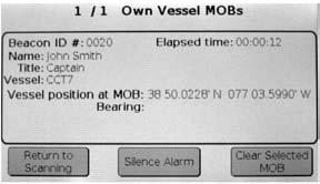 If GPS antenna is installed and connected, the vessel s position at the time of the MOB event will be displayed. See figure 6.