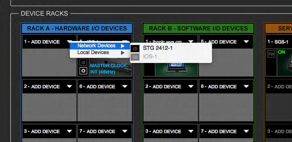 Assign STG-2412 to the Host Application I/O devices are assigned in the Device Racks of the System Inventory tab. You can assign the STG-2412 to any Device Slot.
