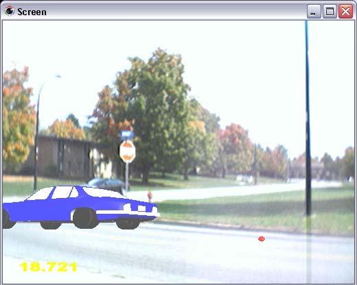Figure 6: Virtual car is waiting at while the real car is crossing the intersection In Figure 7, the road has become clear and the virtual car starts to cross the intersection.