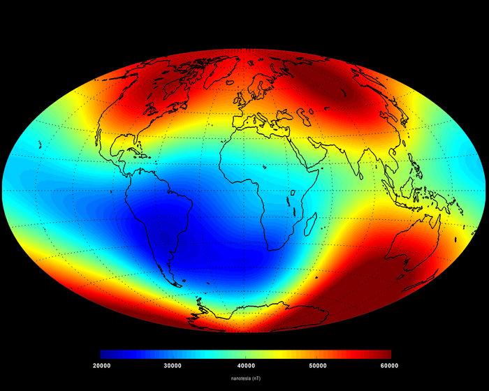 Figure 3.3: Main magnetic field at Earth s surface in June 2014 [5]. Figure 3.