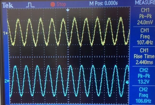 value (from your oscilloscope image) at which the output signal reaches the amplitude of your calculated V out, cut-off value (use Figure 6 as a