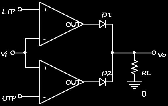 LTP = V SAT R R H = R V SAT R Window Comparator In the case of a conventional comparator, the output changes state when the input voltage goes above or below the preset reference voltage.