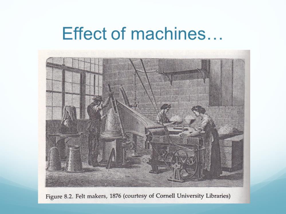 The illustrations of mechanized hat making that accompanied a Scientific American article in 1876, depict the somber surroundings in which the new machines were operated unfinished factory floors,