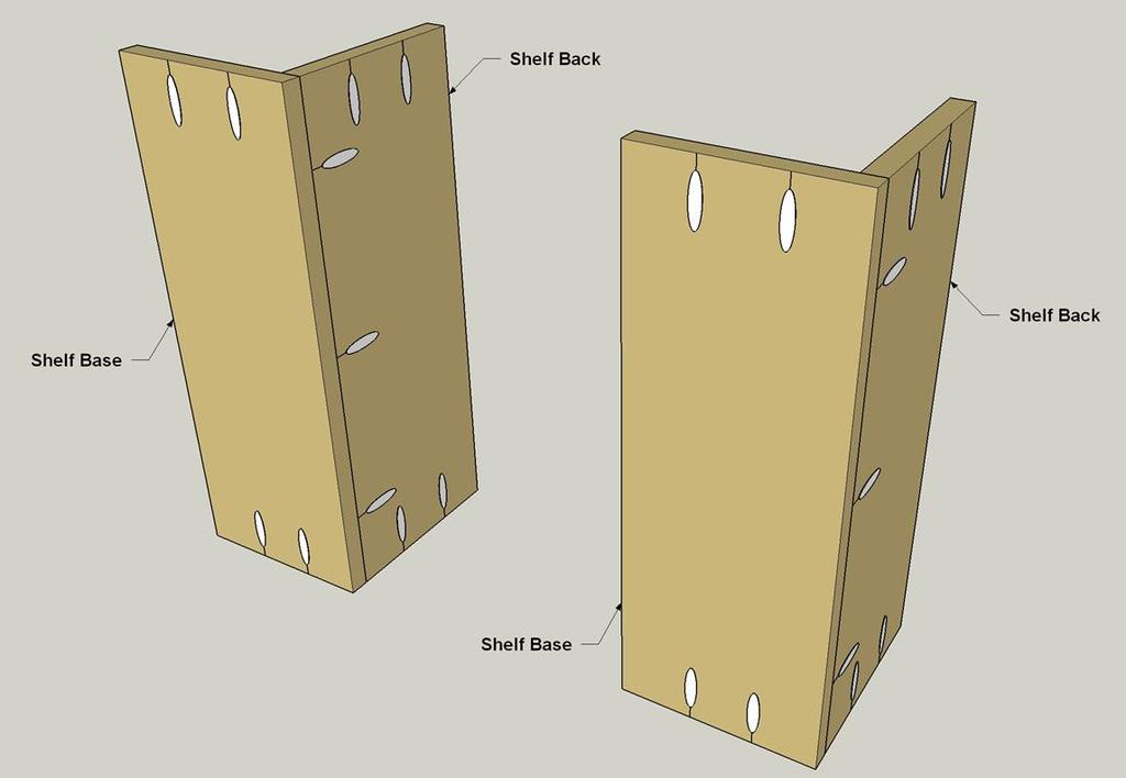 2 Assemble the Shelves Now you can attach the Shelf Backs to the Shelf Bases using glue and 3/4" panhead pocket-hole screws.