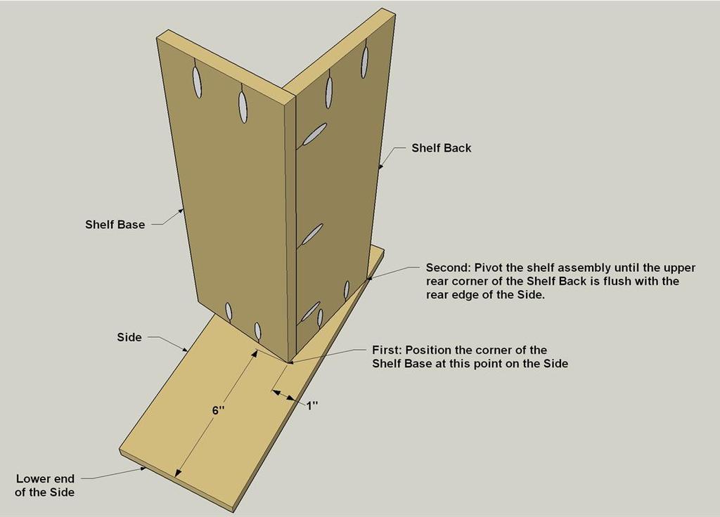 3 Attach One Shelf Assembly to a Side Now cut two Sides to size from 1/2" plywood, as shown in the cutting diagram. Then sand the faces and edges smooth using 150-grit sandpaper.