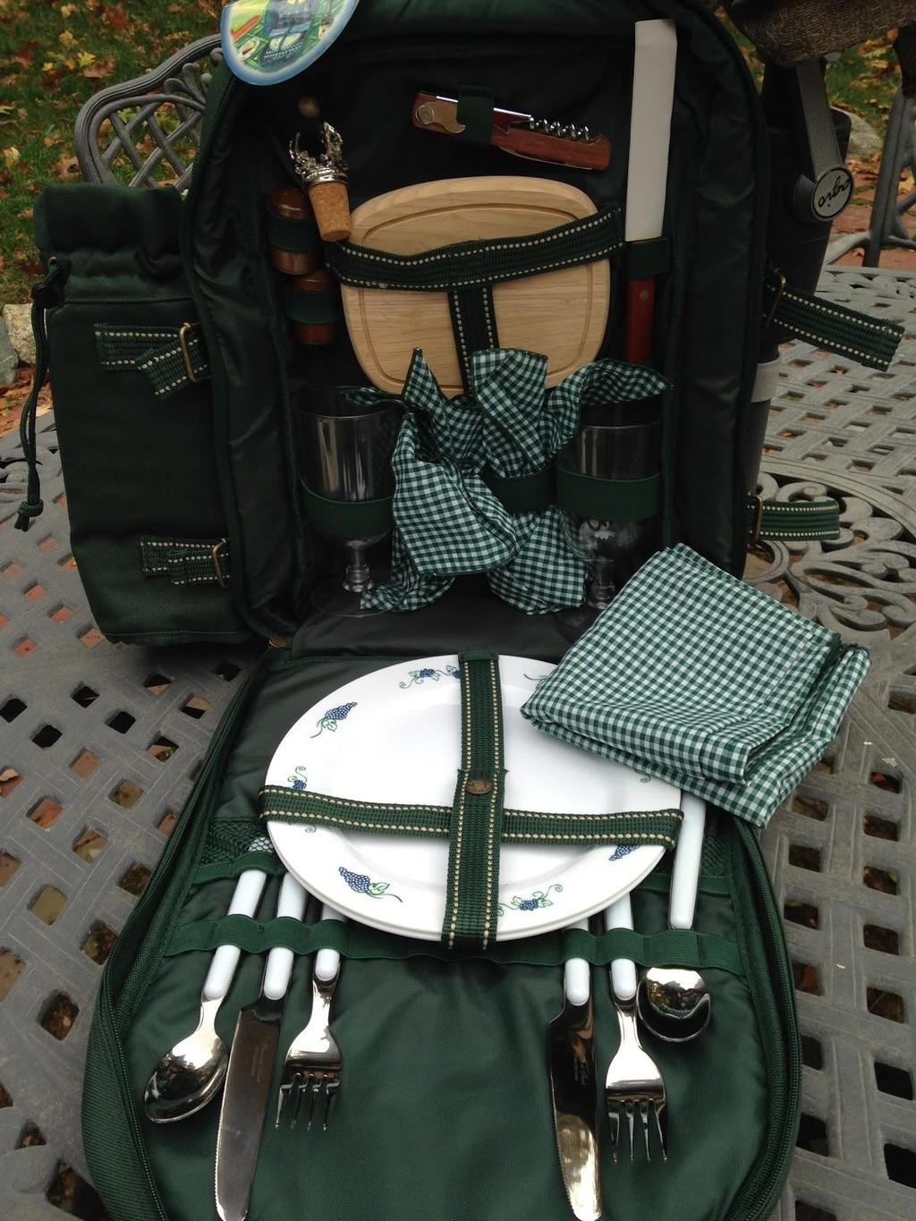Item 5 Brand New Picnic for Two Cooler in a Backpack Backpack, insulated cooler and wine carrier, blanket carrier, tablecloth, corkscrew, cutting