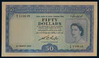 2816 Malaya & British Borneo, Queen Elizabeth II, ten dollars 1953 (P.3) number A/1 173650, "first prefix". Attractive, very fine.