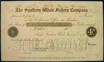 $1,500 2844* Auckland Islands, The Southern Whale Fishery Company, four shillings sterling (1849), black on white uniface printer's proof on card, prepared by B.
