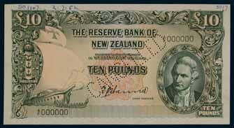 2852* Reserve Bank, T.P. Hanna (1940-55), specimen five pounds, 8/V 000000 (P.