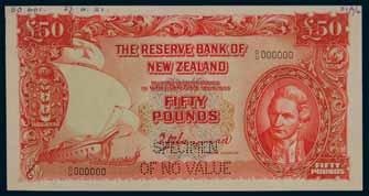 Glue marks on back at right, otherwise extremely fine and very rare. $1,500 Ex Spink & Son London, Sale 1284 lot 748 (part). 2855* Reserve Bank, G. Wilson (1955-56), specimen five pounds, No.