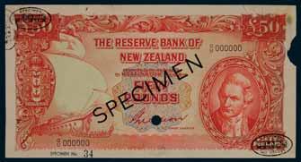 2853* Reserve Bank, T.P. Hanna (1940-55), specimen ten pounds, 4/F 000000 (P.