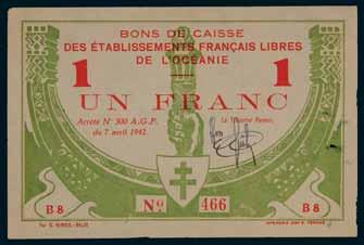 (10) $70 2739 France, one hundred francs, 1939 (P.94). Staple holes, otherwise generally very fine. (8) $80 2740 French Indo-China, one piastre, number G.600441 & O.815045 (P.34b).