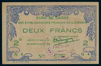 $250 2748* French Oceania, Bons de Caisse, emergency issue, one franc, 25 September 1943, D10 No. 0018, with no circular violet hand stamp or embossed seal (P.11).