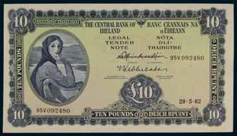 2793 Ireland, Republic, Central Bank of Ireland, ten shillings, 6.6.68 (P.63), one pound, 21.4.74 (P.64c). Northern Ireland, Bank of Ireland, one pound, 6th May 1929 (P.8a). Nearly uncirculated.