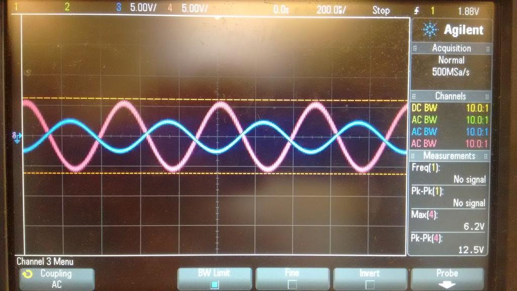 The combination of these noise mitigating measures successfully removed the harmonic distortion from the output.
