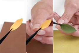 pinch up the petal end. This technique is also used on leaves at the stem end.