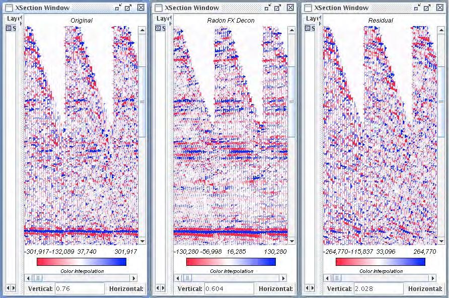 FX Deconvolution Denoising, pre-stack land data Figure 9 Radon Denoising,