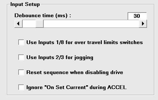 INPUT SET-UP DEBOUNCE TIME (ms): All inputs are debounce / filtered.