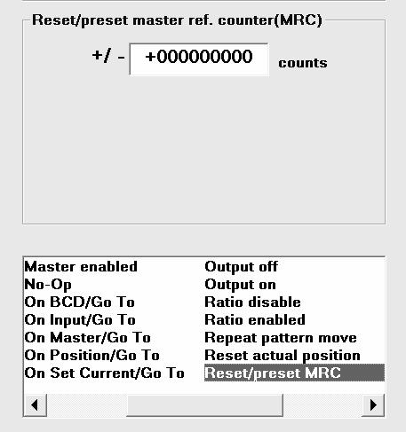 RESET/PRESET MASTER REFERENCE COUNT This instruction is used to preset a starting count value in to the auxiliary encoder input counter that is used to compare to the programmable limits (see On