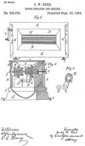 New Inventions Judy Reed 1884, designed a Dough Kneader and Roller, an improvement to