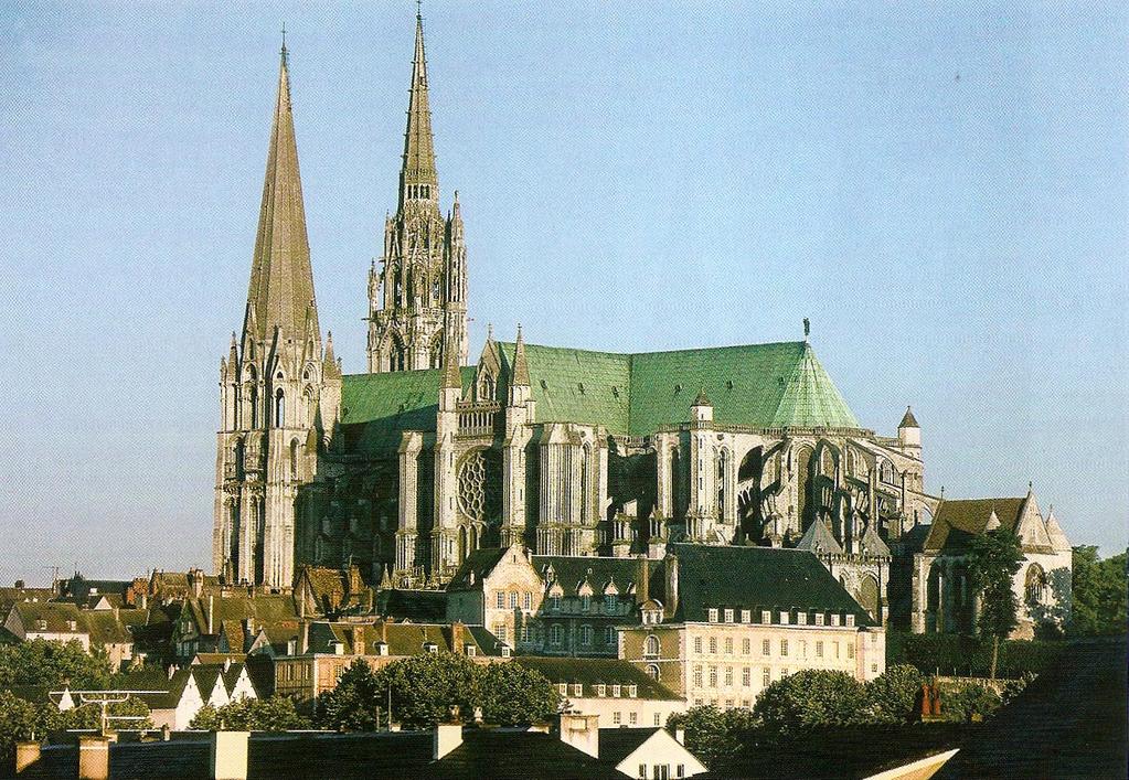 Description: light filled upward reaching structures symbolized transcendence up into the heavens, a triumph of the spirit over the bonds of earthly life Title: Notre Dame de Chartres, also called