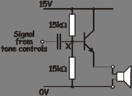 Module ET5 Electronic Systems Applications. The circuit diagram includes a decoupling capacitor to isolate the previous stage of the audio system from the DC voltage added by the power amplifier.