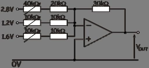 Exercise 4: The arrangement described in the question is shown in the following diagram: The output voltage is