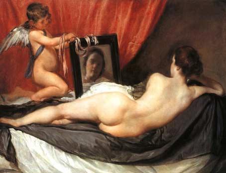 Does Venus see herself in the mirror? Venus and Cupid by A. No, she sees us Diego Velasquez B.