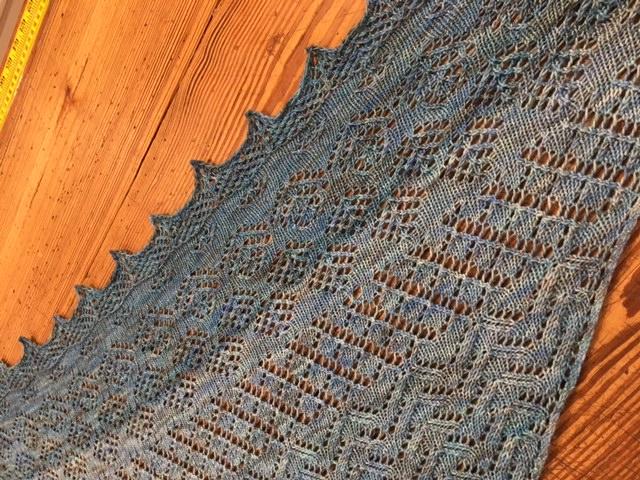 It is hard to capture the beauty of this shawl in a photograph, but it is truly amazing. A sample of this shawl is in our store.