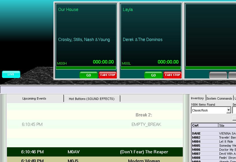 To open the cart decks click on the panel to the left of the current playing cuts.