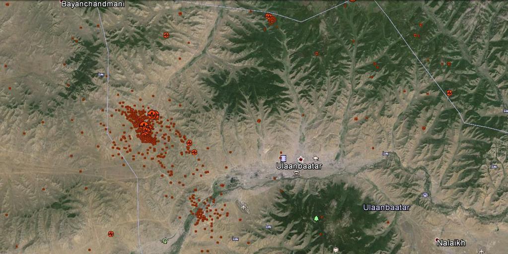Figure 3: Earthquake in the Emeelt area and the new earthquake swarm near the Gunt area, north of Ulaanbaatar City Gunt mountain pass Emeelt Source: NEMA The number of earthquakes near Ulaanbaatar