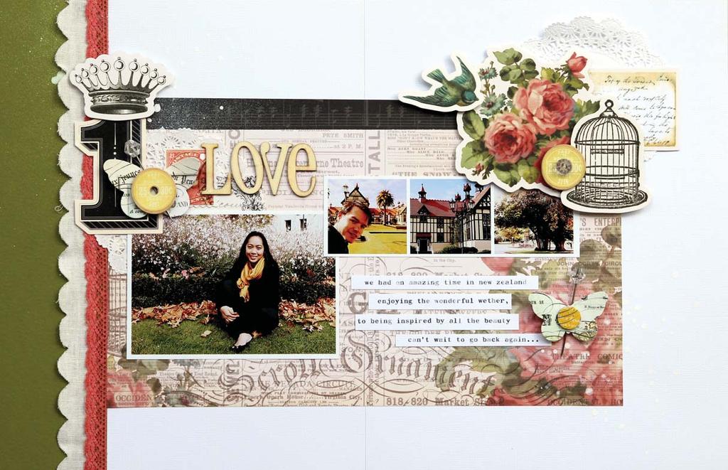 Love BY Piradee Talvanna featuring: London Market, Mistables, Nantucket & Daily Junque other supplies: mist, crystal pins, doilies, scissors and adhesive. Step 1.