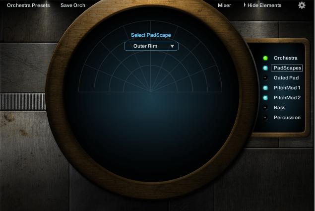 The Synth Elements With the Elements Control Panel open, clicking on PadScapes