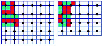 and green squares. Consider the designs below. If possible, try to complete them in such a way that they become Liki designs.