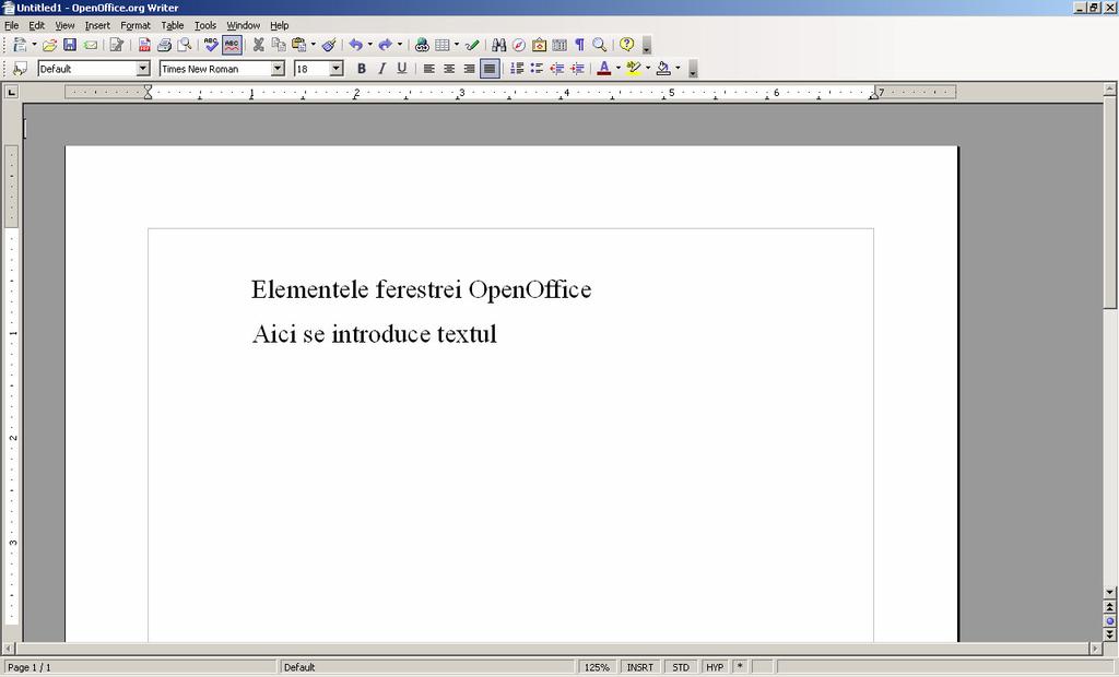 9.2.2. Elementele ferestrei OpenOffice Fereastra OpenOffice contine componente grafice care va ajuta sa utilizati aplicatia, incluzand meniuri, bare de instrumente si butoane.