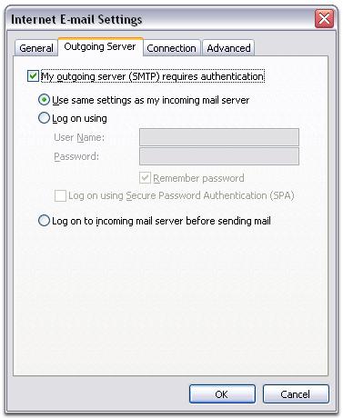 .. iar apoi click pe tab-ul Outgoing Server Selectati checkbox-ul My outgoing server (SMTP) requires authentication si