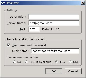 Bifati checkbox-ul Use name and password si introduceti numele de utilizator Gmail (incluzand@gmail.