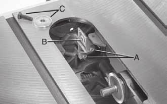 Figure 23 If alignment is necessary, loosen the two screws (A), align bracket (B) with the arbor flange and tighten