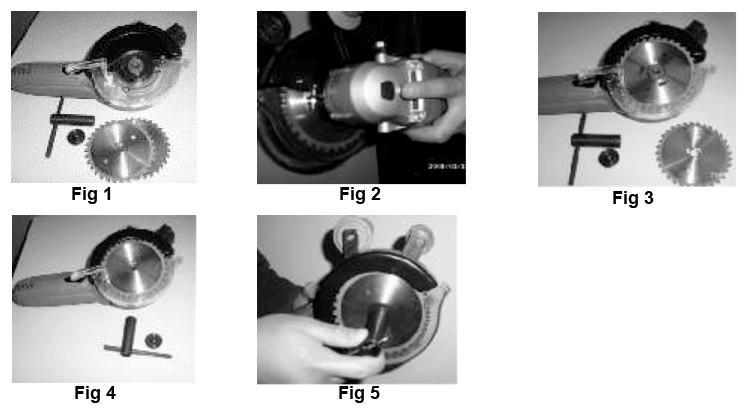 3. Unscrew Lock Nut by rotation in counter clock wise direction. (Fig 4) 4. Open the lower guard. 5. Lift up and remove Blade FACE 1. (Fig 3) 6.