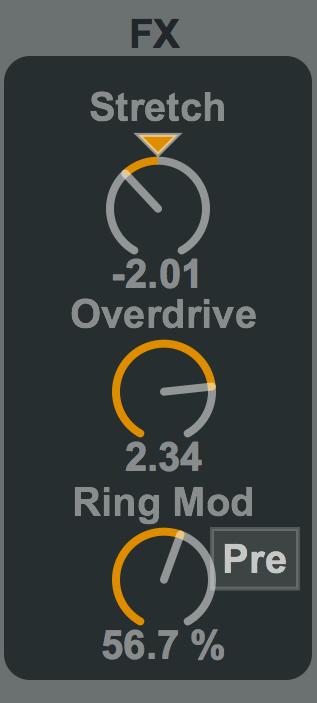 The Main Interface 5) FX This panel contains three parameters for distortion/noisy effects The Stretch parameter stretches/shrinks the partials of the ADDITIVE oscillator without changing the