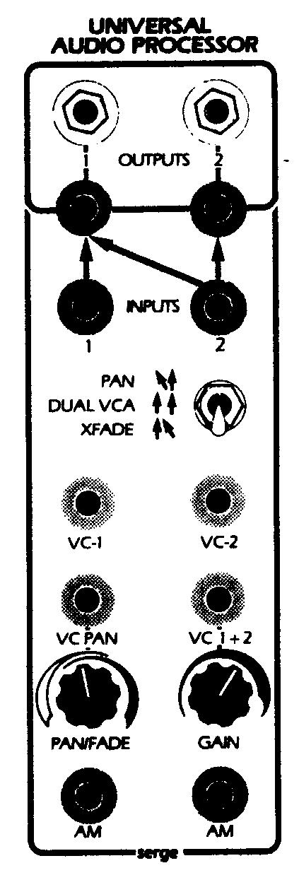 VOLTAGE CONTROLLED AMPLIFIERS The UNIVERSAL AUDIO PROCESSOR (UAP) is the ideal VCA module for small Serge systems because it can function in the following ways: 1.