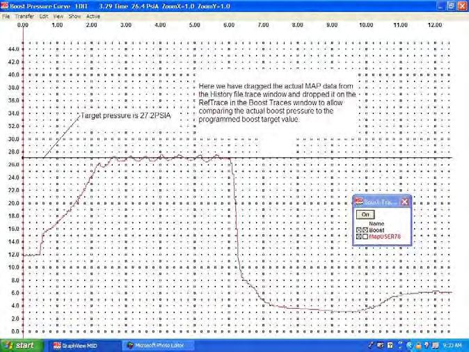 INSTALLATION INSTRUCTIONS 15 TEST EXAMPLE 5 - FIGURE 10 The MAP data trace curve can be dragged from the History Trace window into the Boost Trace window and dropped on the RefTrace to allow