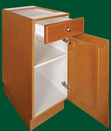 3/4 full depth shelves are standard Standard drawers are 5/8 sides and backs with epoxy coated metal roller guides; European steelsided drawers, solid maple dovetail drawers, and concealed