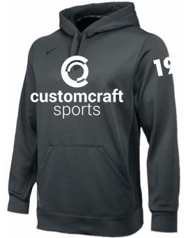 customcraft sports Description: Player Hoody ($65) Nike Team KO Hoody Anthracite Logo is screen printed on FRONT. Player Number is a transfer on the LEFT SLEEVE in WHITE.