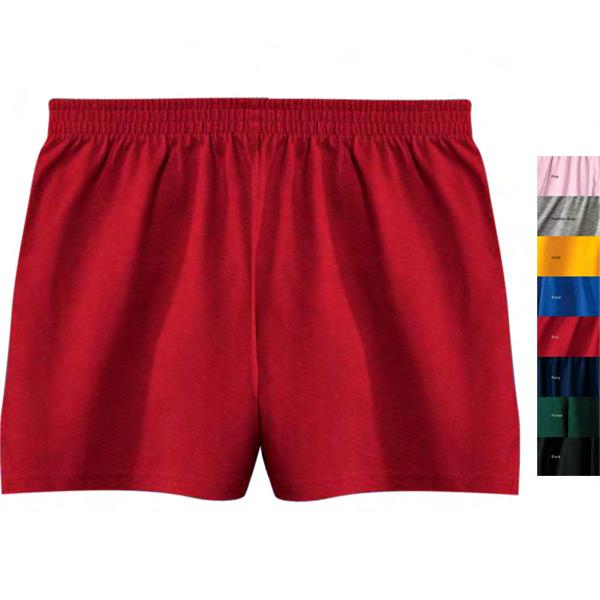 XS-4XL 6.3 oz. 60% cotton and 40% polyester ladies' cheer shorts with elastic waist, side vents and 3" inseam.