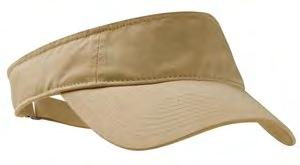 100% cotton twill fashion visor with 3 panel construction. Hidden self-fabric adjustable hook and loop closure, self-fabric sweatband folds down for easy decoration access. Front panel measures 6.