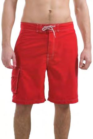 XS - 4XL - 100% microfiber polyester contrast waist board shorts, 4 pockets, a 9.25" inseam and a beige drawstring and stitching.