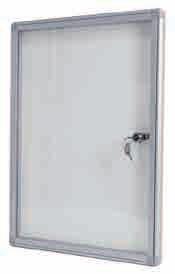 Showcases Showcase with Swing Door Swing door showcase with cork background or magnetic white metal sheet. Made of silver anodized aluminium. Includes acrylic lockable door.