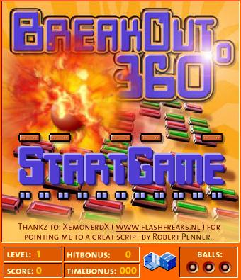 Research screenshot of the start screen of the game Brick Breaker 360. I like the use of typography as I believe it fits the arcade style theme, which runs throughout the game.